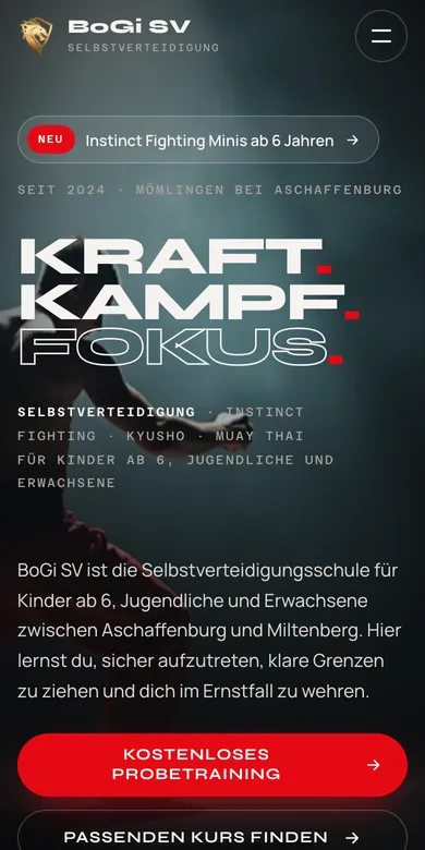 Startseite der Website von BoGi SV auf dem Handy, Screenshot vom 16.10.2026