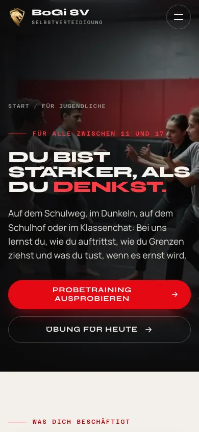 Seite Für Jugendliche auf dem Handy mit der Überschrift Du bist stärker, als du denkst, Screenshot vom 17.10.2026