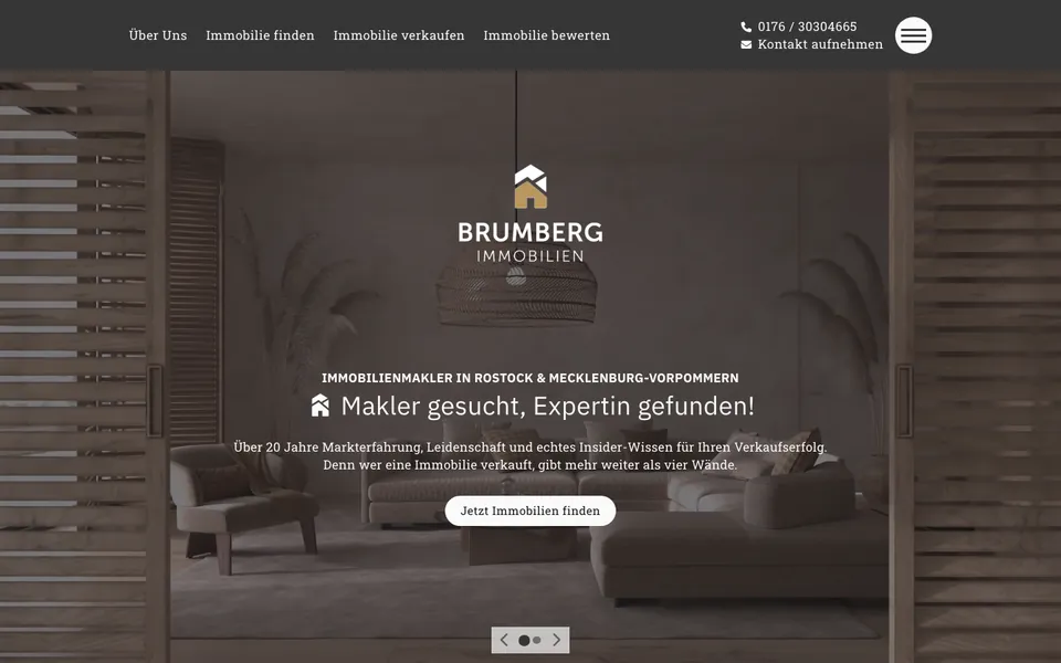 Startseite der Website von Brumberg Immobilien am Desktop, Screenshot vom 17.10.2026