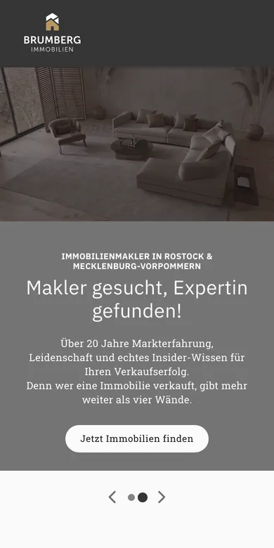 Startseite der Website von Brumberg Immobilien auf dem Handy, Screenshot vom 17.10.2026