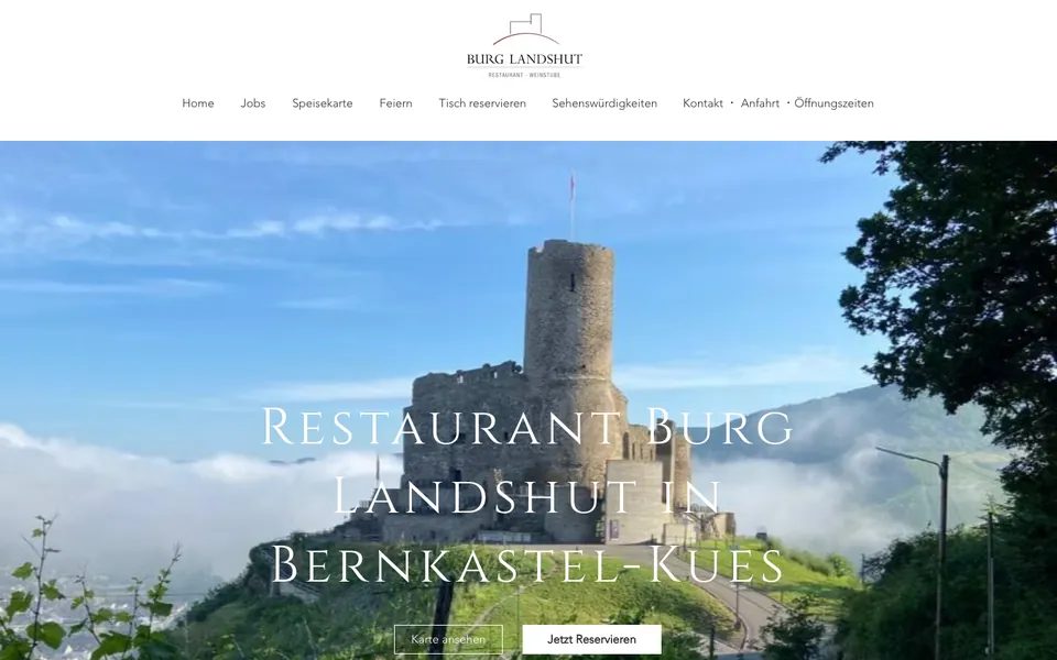 Startseite der Website von Burg Landshut am Desktop, Screenshot vom 17.10.2026