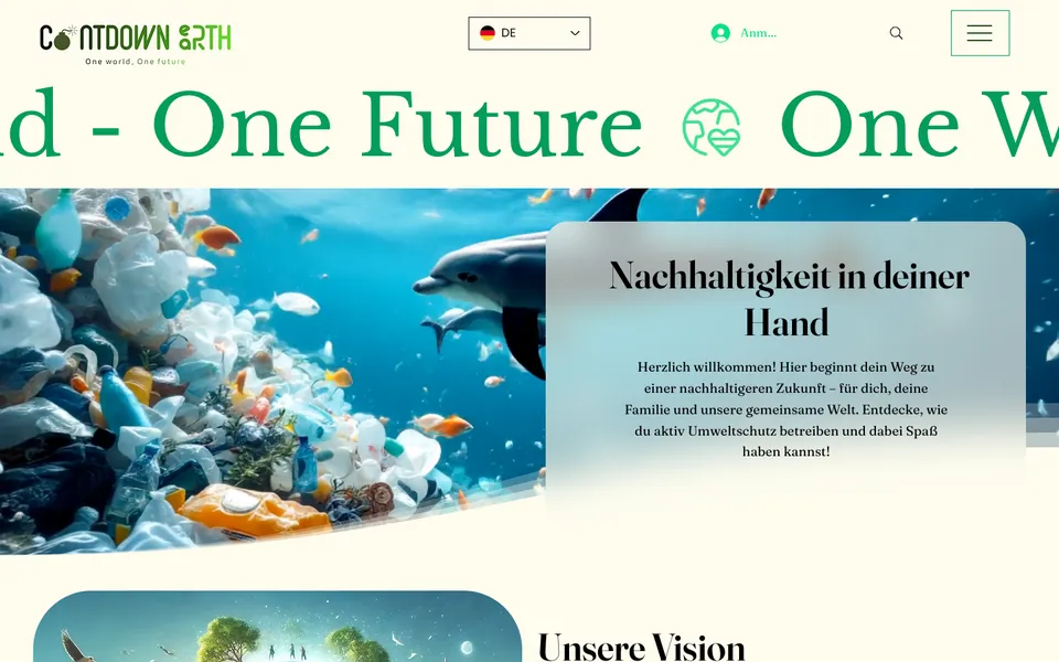 Startseite der Website von Countdown Earth am Desktop, Screenshot vom 16.10.2026