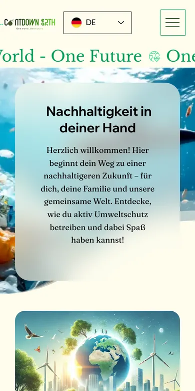 Startseite der Website von Countdown Earth auf dem Handy, Screenshot vom 16.10.2026