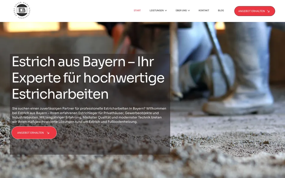 Startseite der Website von Estrich aus Bayern am Desktop, Screenshot vom 17.10.2026