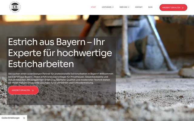 Startseite der Website von Estrich aus Bayern am Desktop, Screenshot vom 17.10.2026