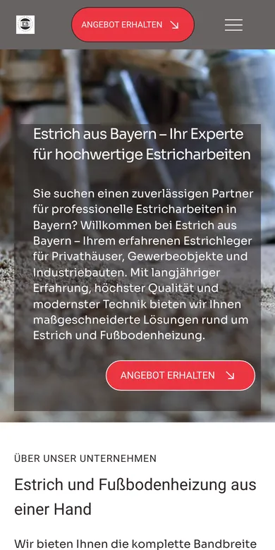 Startseite der Website von Estrich aus Bayern auf dem Handy, Screenshot vom 17.10.2026