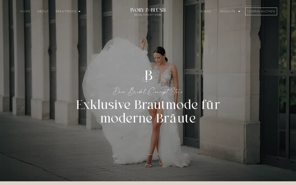 Startseite der Website von Ivory & Blush am Desktop, Screenshot vom 16.10.2026
