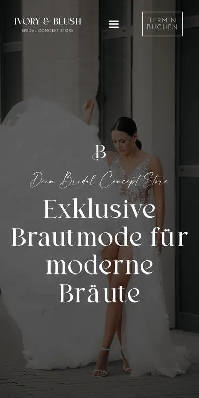 Startseite der Website von Ivory & Blush auf dem Handy, Screenshot vom 16.10.2026