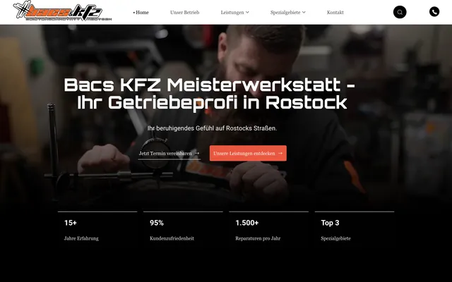 Startseite der Website von KFZ Bacs am Desktop, Screenshot vom 16.10.2026