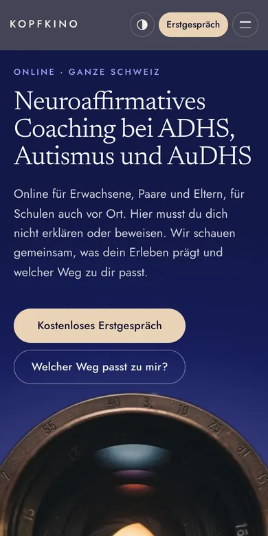 Startseite der Website von KOPFKINO auf dem Handy, Screenshot vom 16.10.2026