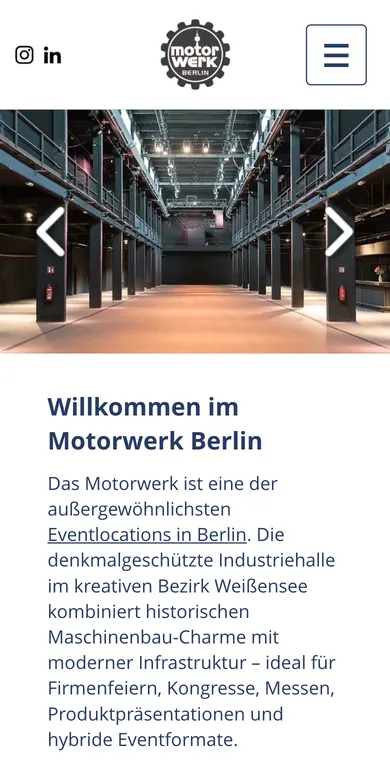 Startseite der Website des Motorwerk Berlin auf dem Handy, Screenshot vom 16.10.2026