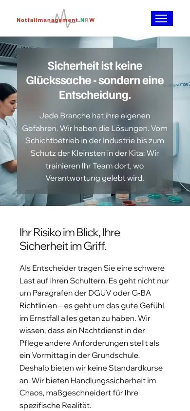 Dieselbe Seite auf dem Handy mit Überschrift, Einleitung und dem Abschnitt Ihr Risiko im Blick, Screenshot vom 17.10.2026