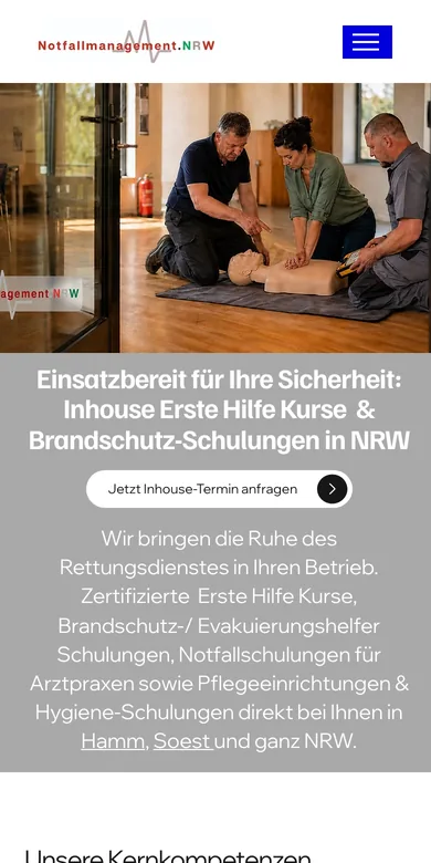 Startseite der Website von Notfallmanagement NRW auf dem Handy, Screenshot vom 17.10.2026
