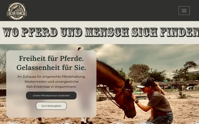 Startseite der Website von Ocar Ranch am Desktop, Screenshot vom 16.10.2026
