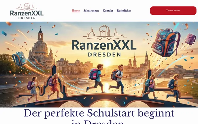 Startseite der Website von Ranzen XXL Dresden am Desktop, Screenshot vom 17.10.2026