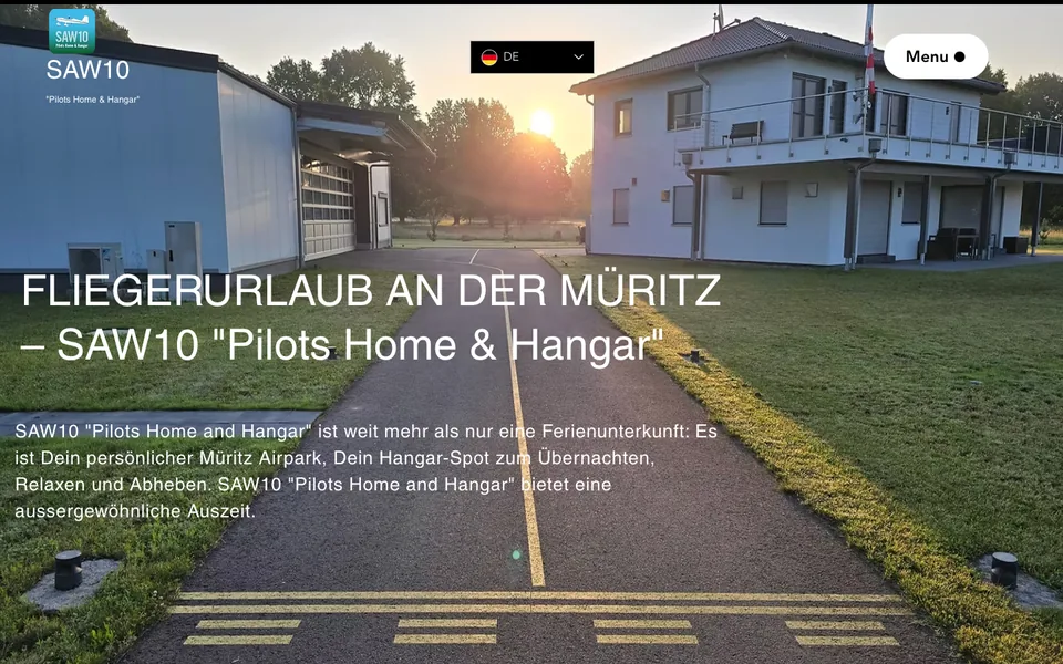 Startseite der Website von SAW10 Pilots Home & Hangar am Desktop, Screenshot vom 17.10.2026