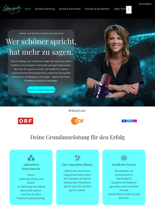 Dieselbe Startseite auf dem Tablet, 1024 Pixel breit: Bild und Text darüber, darunter „Bekannt aus“ und drei Leistungskarten