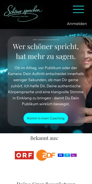 Startseite der Website von Schöner sprechen auf dem Handy, Screenshot vom 17.10.2026