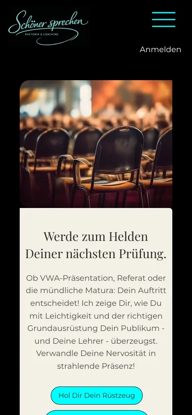 Seite Schüler und Studenten auf dem Handy mit einem leeren Saal und der Überschrift Werde zum Helden Deiner nächsten Prüfung., Screenshot vom 17.10.2026