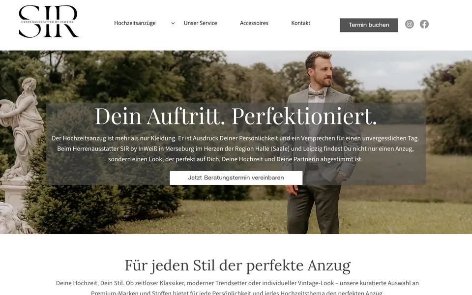 Startseite der Website von SIR by InWeiß am Desktop, Screenshot vom 17.10.2026