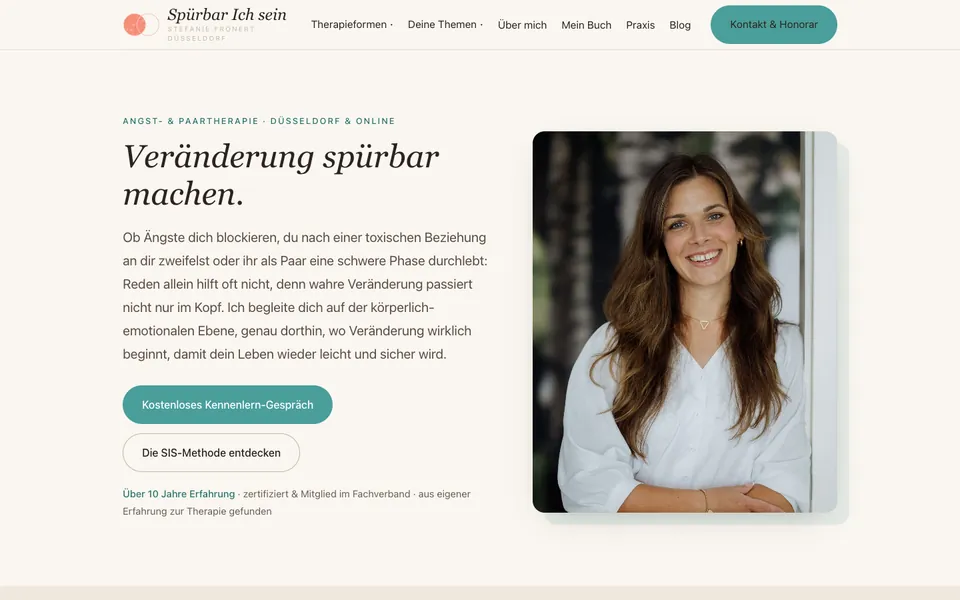 Startseite der Website von Spürbar Ich sein am Desktop, Screenshot vom 16.10.2026