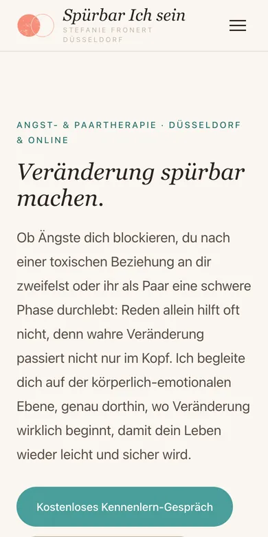 Startseite der Website von Spürbar Ich sein auf dem Handy, Screenshot vom 16.10.2026