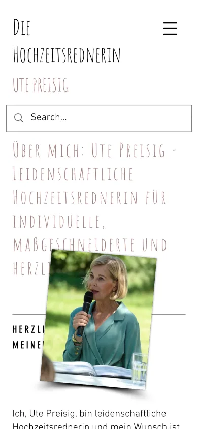 Seite Über mich auf dem Handy mit der Überschrift Über mich: Ute Preisig und einem Foto der Rednerin mit Mikrofon, Screenshot vom 27.10.2026