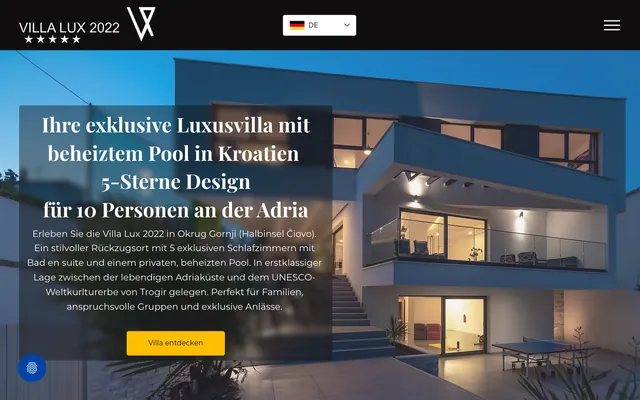Startseite der Website von Villa Lux 2022 am Desktop, Screenshot vom 17.10.2026