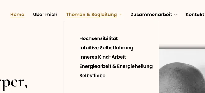 Hauptnavigation von wattenberg.com mit geöffnetem Menü Themen und Begleitung: Hochsensibilität, Intuitive Selbstführung, Inneres Kind-Arbeit, Energiearbeit und Energieheilung, Selbstliebe, Screenshot vom 17.10.2026