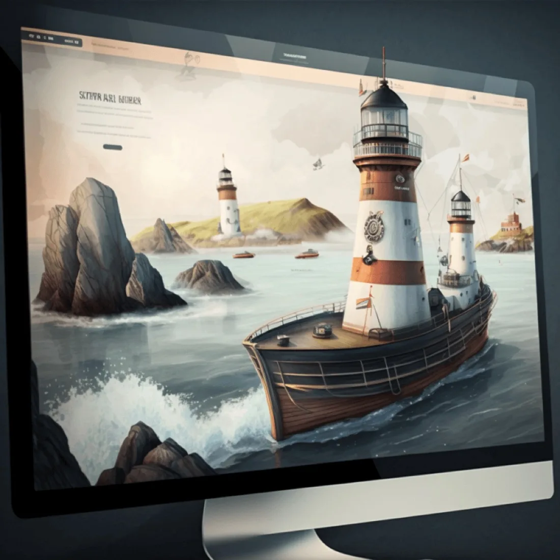 Professionelle Wix-Website auf einem Monitor, maritimes Design
