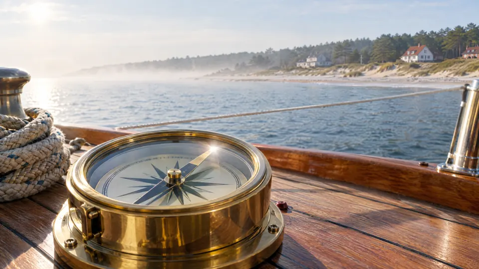 Kompass auf einem Schiffsdeck, Sinnbild für Orientierung in der KI-Suche